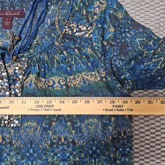 Gloria Vanderbilt Sequin-Embellished Blue Sequenced 3/4 Sleeve Blouse Size S - Picture 5 of 6